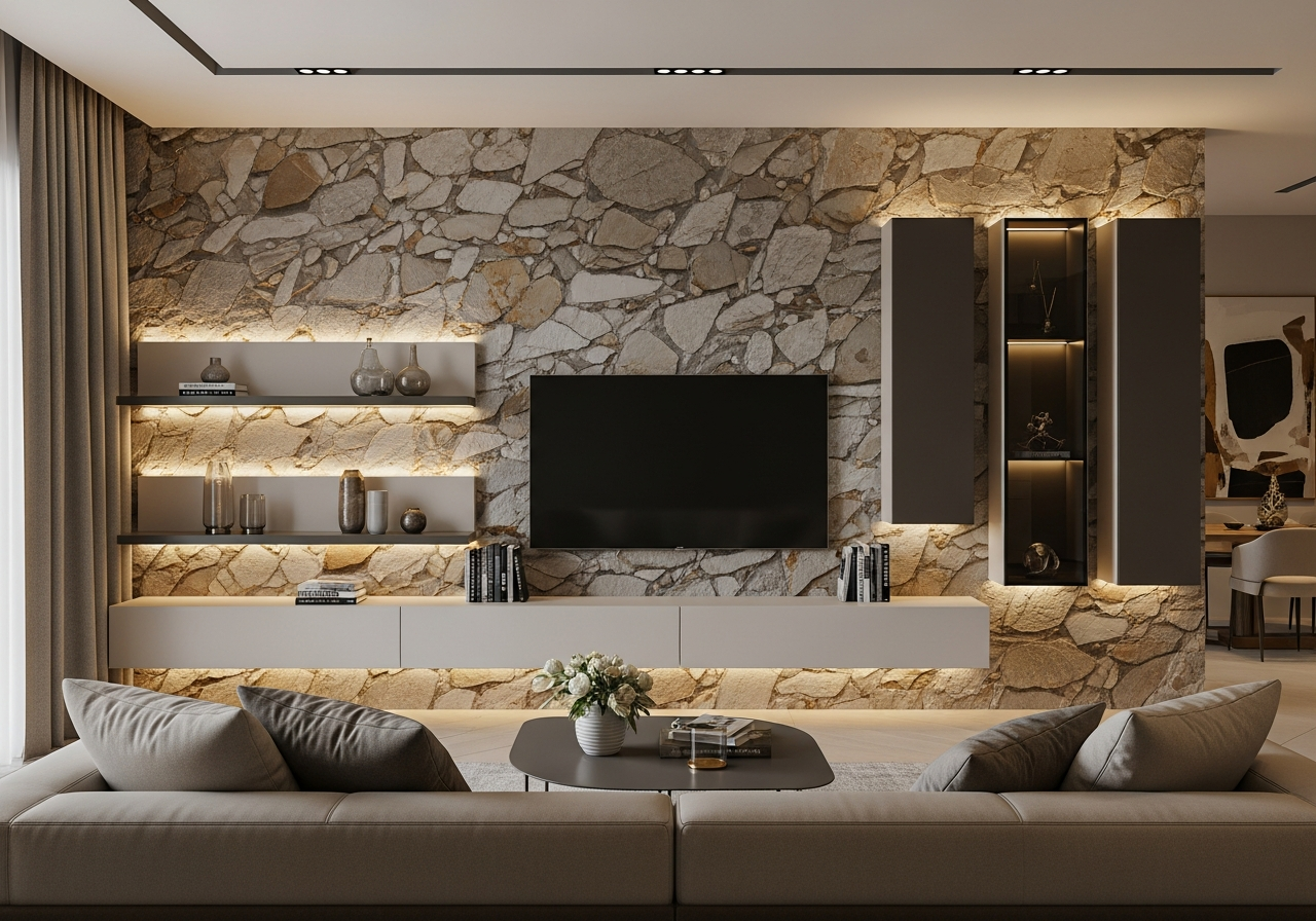 Stone Wall TV Unit